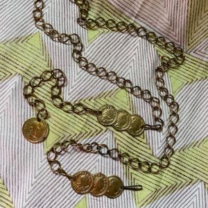 VTG 1960s Gold Chain Belt with Medallions OS Up To W40